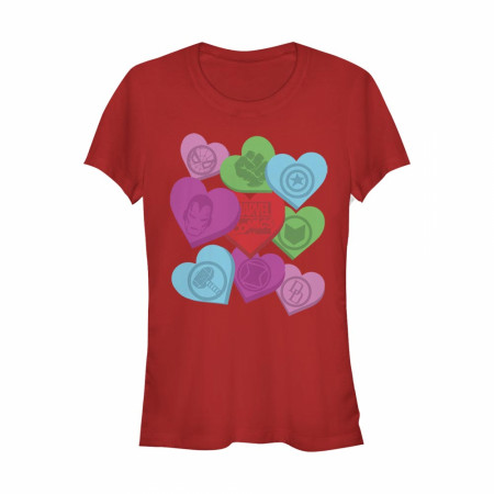 Marvel Heroes Valentine Candy Hearts Women's Red T-Shirt