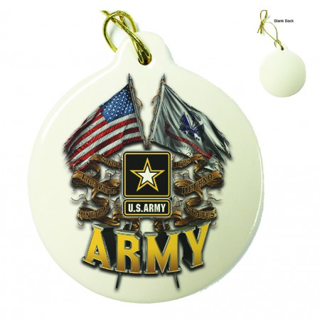 US Army Double Flag Porcelain Ornament
