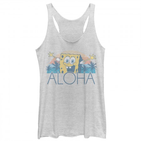 SpongeBob Squarepants Women's Grey Aloha Racerback Tank Top