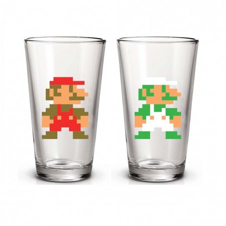 Super Mario And Luigi 16 Ounce Pint Glass Set