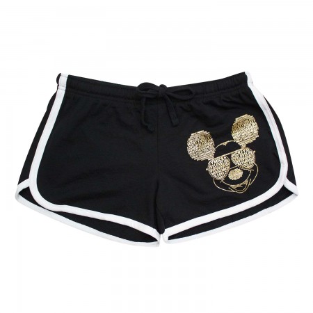 Mickey Mouse Ladies Black Gold Foil Beach Shorts
