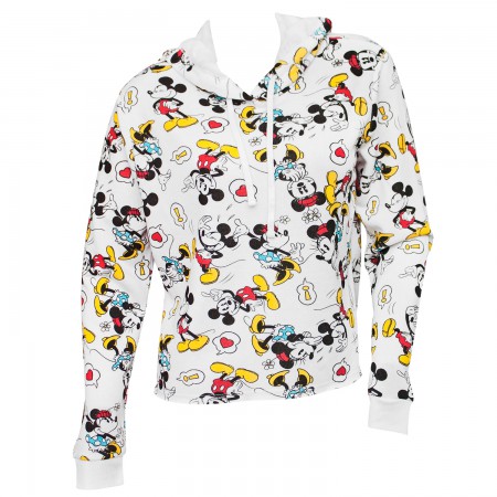 Mickey And Minnie Ladies White Crop Top Hoodie
