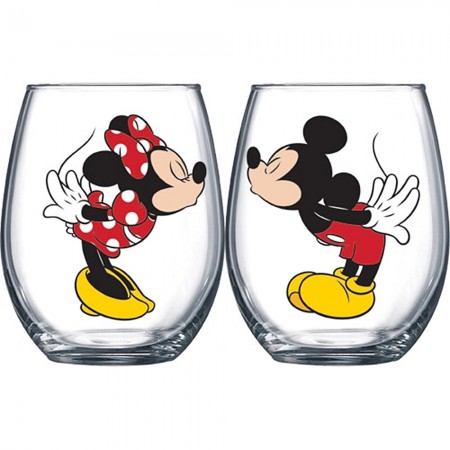 Disney Mickey And Minnie Kissing 14.5 oz Wine Glass Set