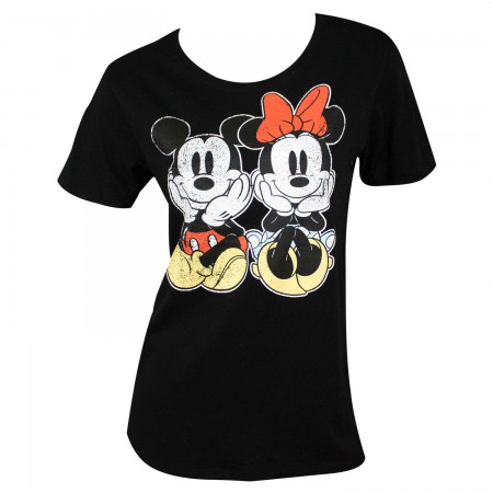 Mickey And Minnie Mouse Women's Black Distressed T-Shirt