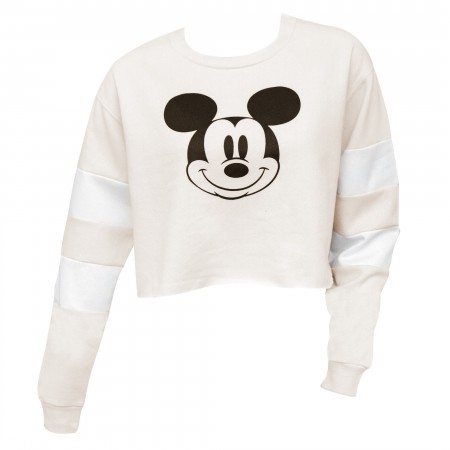 Mickey Mouse Off White Hockey Women's Cropped Sweatshirt