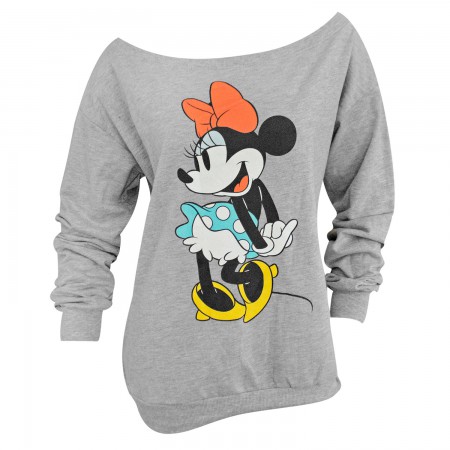 Minnie Mouse Grey Women's Off Shoulder Sweatshirt
