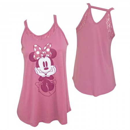 Minnie Mouse Lace Back Disney Women's Pink Tank Top