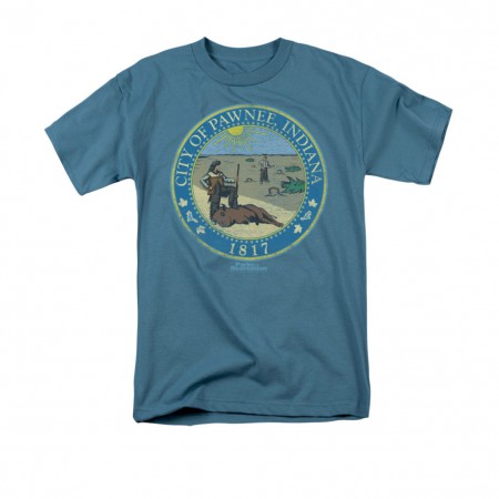 Parks & Recreation Men's Blue Distressed Pawnee City Seal T-Shirt
