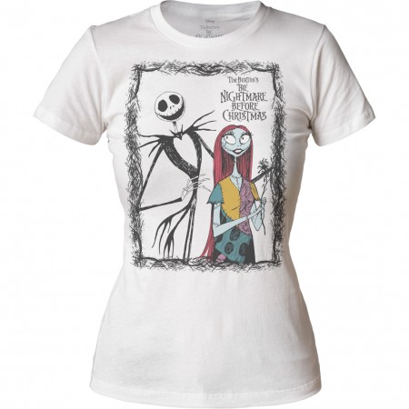 Nightmare Before Christmas Women's White Jack And Sally T-Shirt