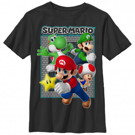 Nintendo Mario Brick Frame Black Unisex Youth T-Shirt