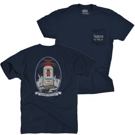 Natural Light Beer Lighthouse Men's Navy Blue Pocket T-Shirt