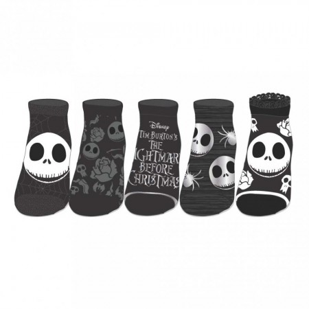 Nightmare Before Christmas 5-Pack Black And Grey Ankle Socks