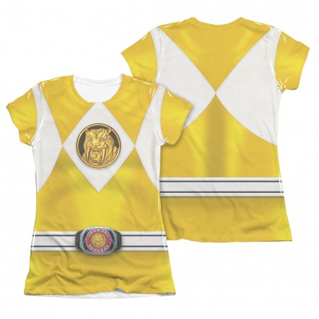 Power Rangers Emblem Costume Yellow Sublimation Juniors T-Shirt