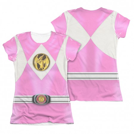 Power Rangers Emblem Costume Pink 2-Sided Sublimation Juniors T-Shirt