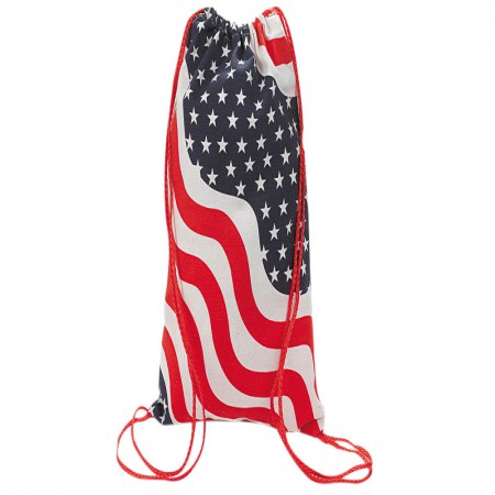Patriotic USA Stars Stripes Canvas Backpack Sack Bag