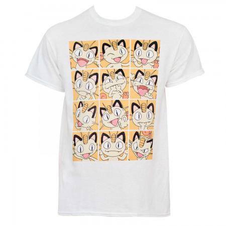 Pokemon Men's White Meowth Squares T-Shirt