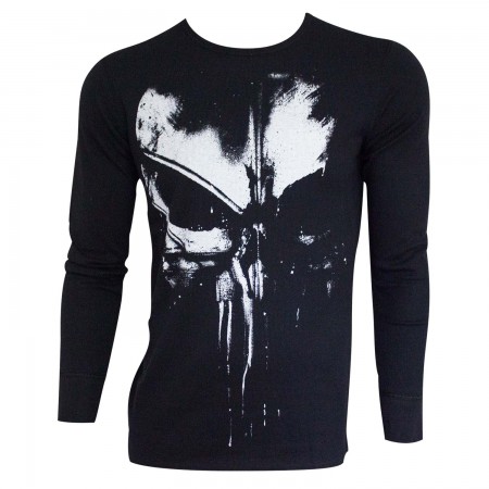 The Punisher Men's Black Distressed Logo Long Sleeve Thermal Shirt