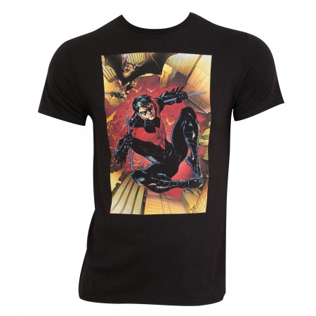 Nightwing Men's Black Comic Panel T-Shirt