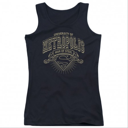 Superman University Of Metropolis Black Juniors Tank Top