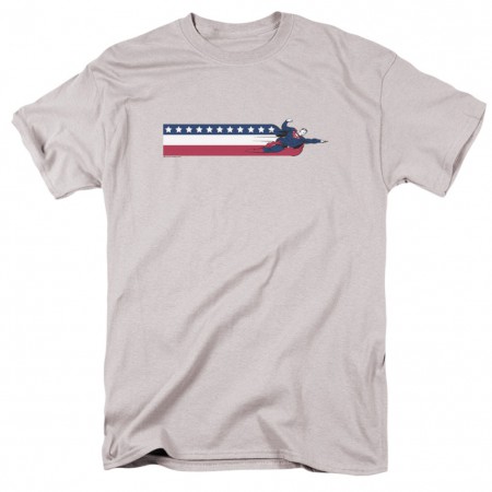 Superman Flying American Flag Men's Grey T-Shirt