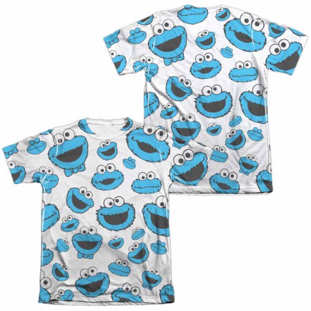 Sesame Street Cookie Face Pattern White 2-Sided Sublimation T-Shirt