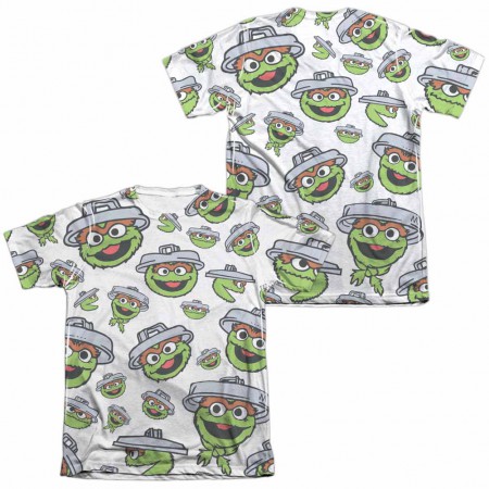 Sesame Street Oscar Face Pattern White 2-Sided Sublimation T-Shirt