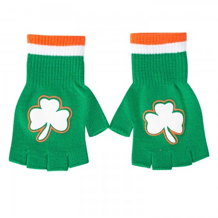 St. Patrick's Day Green Shamrock Fingerless Gloves