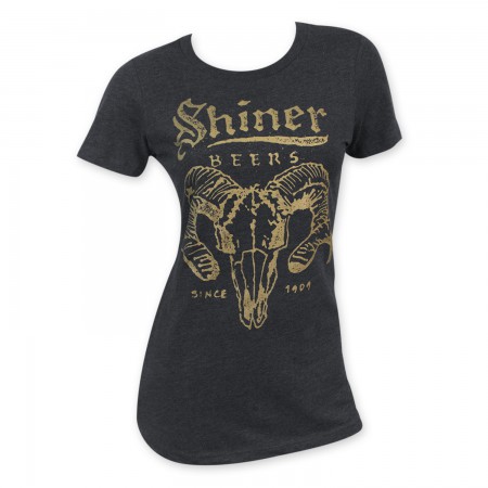 Shiner Beer Women's Black Ram Skull T-Shirt
