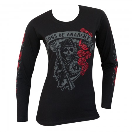 Sons Of Anarchy Women's Black Reaper Rose Long Sleeve Shirt