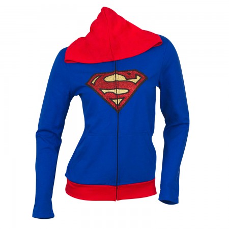 Superman Supergirl Women's Blue Caped Costume Hoodie