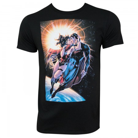 Superman & Wonder Woman Men's Black Smooch T-Shirt