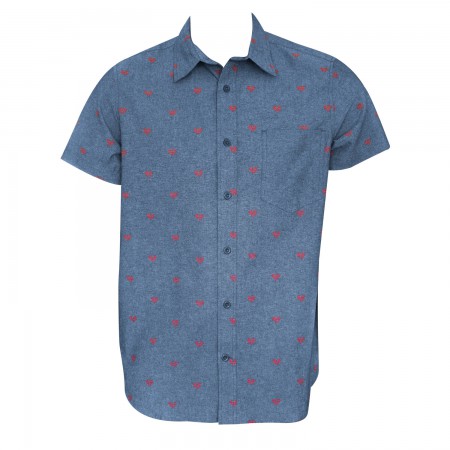Superman Men's Blue Woven Button Down Shirt
