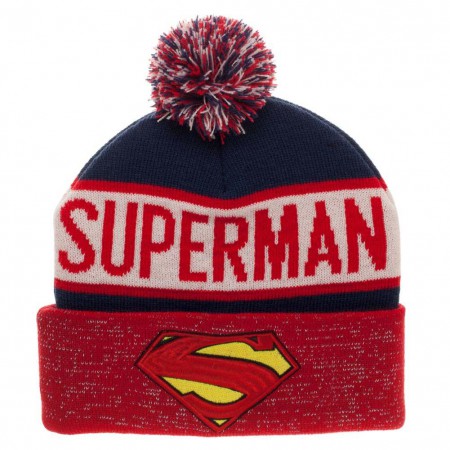 Superman Reflective Logo Winter Pom Beanie