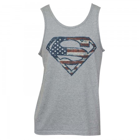 Superman Men's Grey Tank Top With Patriotic Logo