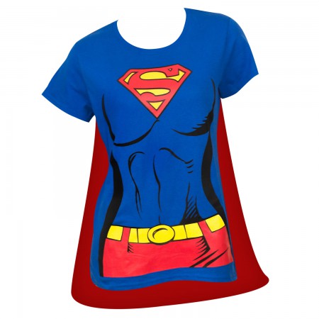Superman Supergirl Women's Blue Caped Costume T-Shirt