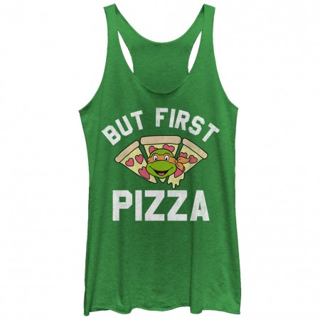 Teenage Mutant Ninja Turtles Pizza First Green Juniors Tank Top