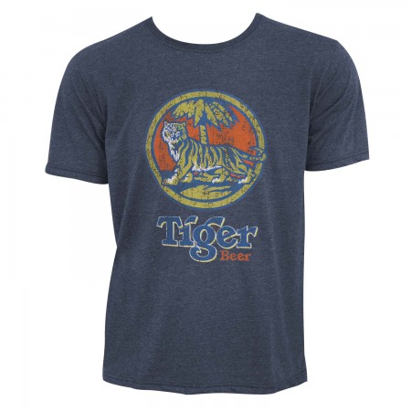 Tiger Beer Men's Denim Blue Distressed Logo T-Shirt
