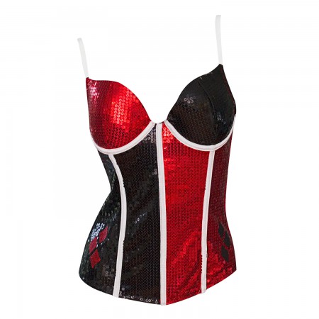 Women's Harley Quinn Comic Sequin Corset