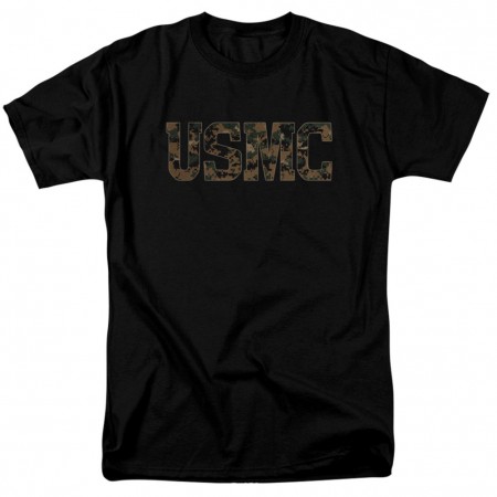 US Marines USMC Camo Logo Black Tshirt