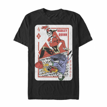 Harley Quinn and Joker Playing Card Black T-Shirt