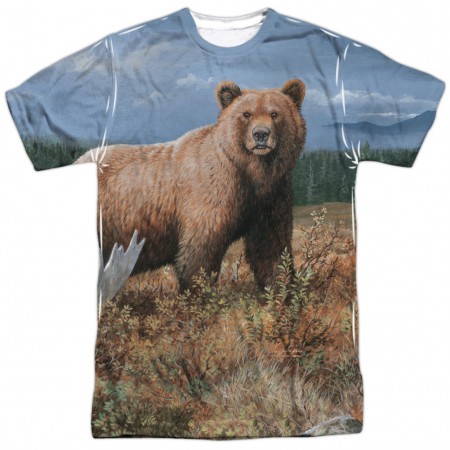 Grizzly Bear Hunting and Fishing Two Sided Print Tshirt