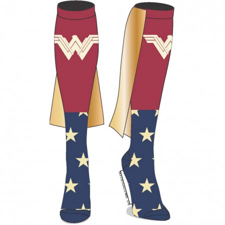 Wonder Woman Blue And Red Knee High Women's Caped Socks