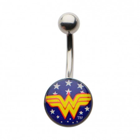 Wonder Woman Blue Logo Navel Belly Button Ring