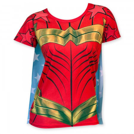 Wonder Woman Sublimated Women's Caped Costume T-Shirt