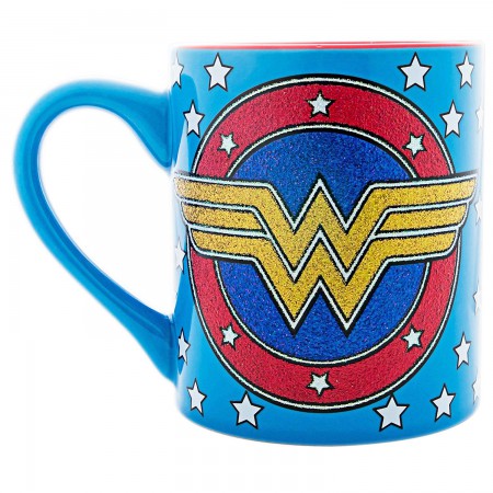 Wonder Woman Ceramic Blue Glitter Logo Mug