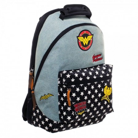 Wonder Woman Patches Denim Zip Backpack