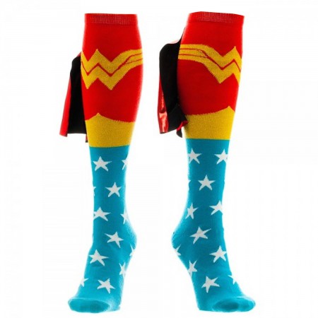 Wonder Woman Blue And Red Women's Knee High Shiney Cape Socks