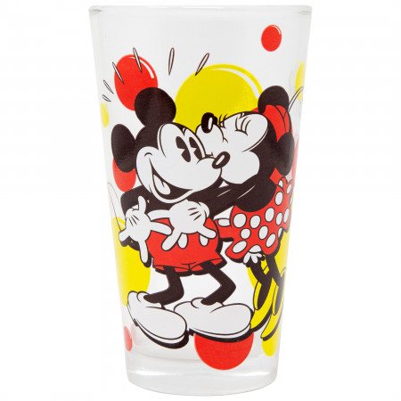 Mickey and Minnie Kissing 16 Ounce Glass