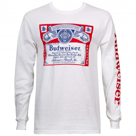 Budweiser Beer Label Men's White Long Sleeve Shirt