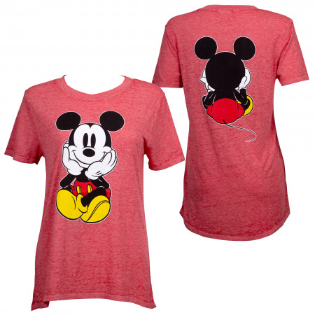 Mickey Mouse Front and Back Juniors Fitted Red T-Shirt